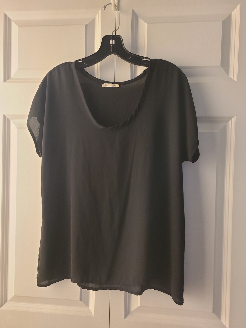 Soprano Black Short Sleeve Scoop Neck Blouse